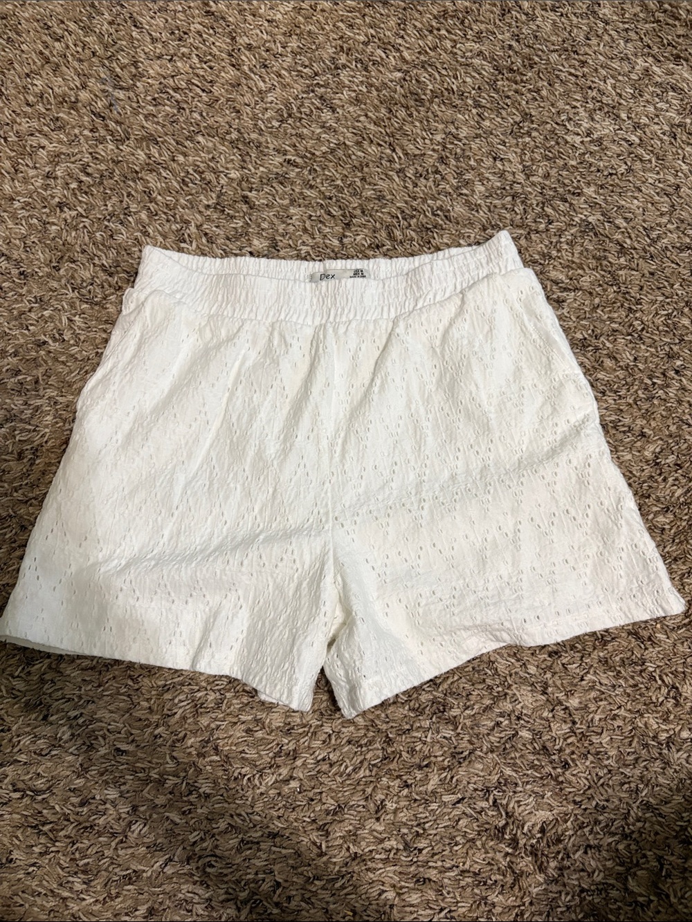 Dex White Eyelet High-Waist Elastic Shorts
